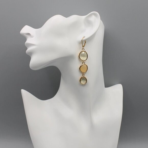 Jewelry earrings gold tone drop dangle with stones fashion elegant beautiful - Picture 5 of 11